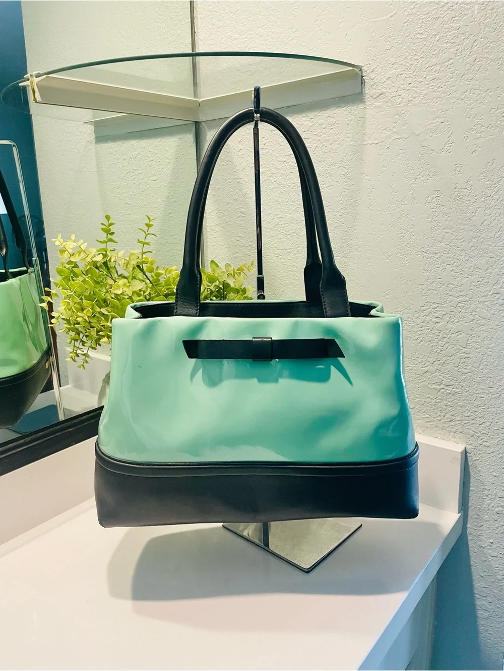 Kate Spade Elena Chelsea Park Coastline Retro Patent Leather Bag Mint & Black